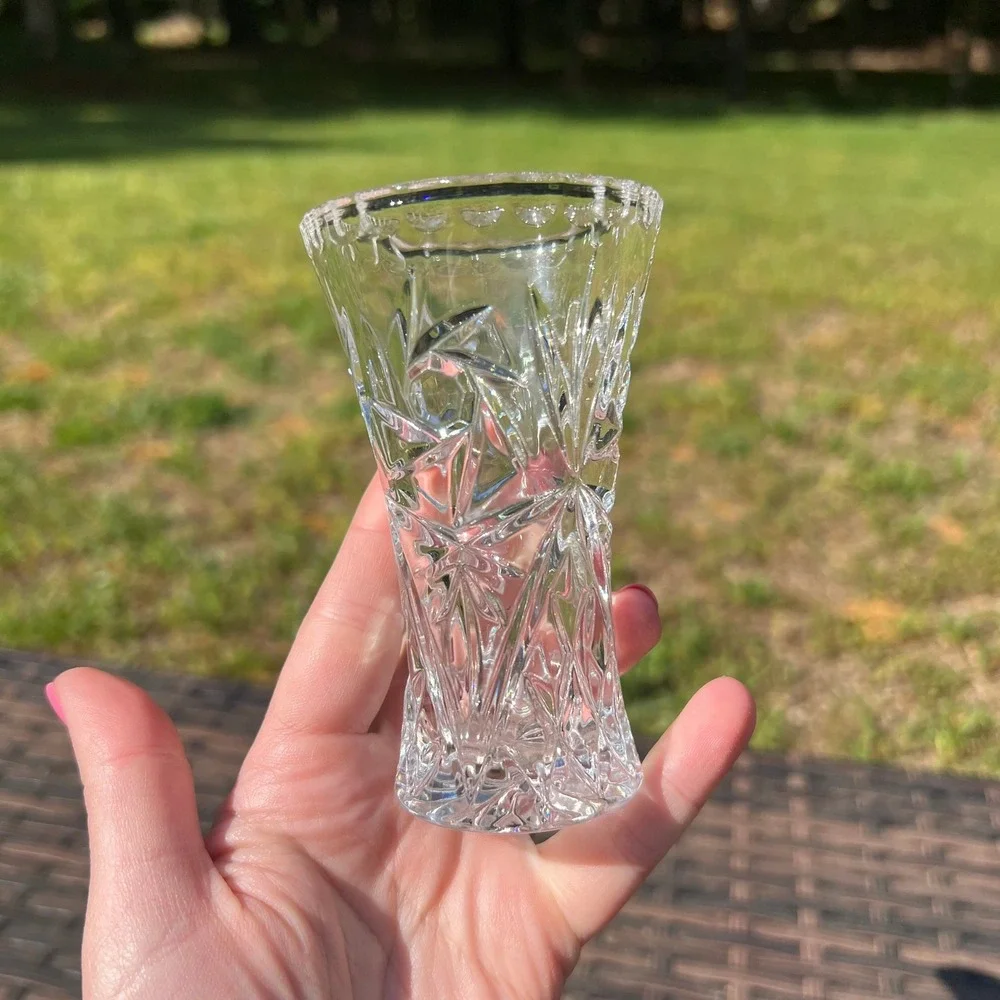 Lenox Lead‎ Crystal Star Pattern Bud Vase Starburst Cut Scalloped Rim 3.5